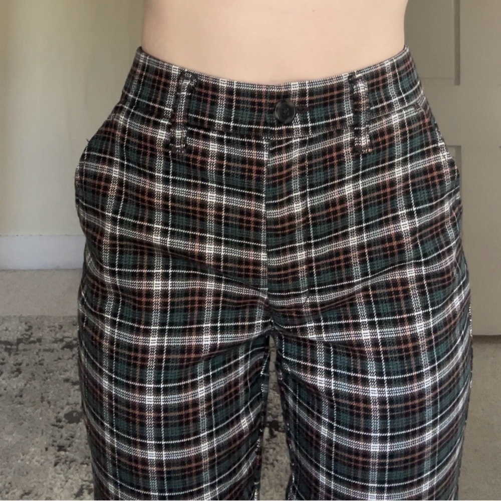 American Eagle Outfitters Plaid Green Straight Leg Pant Trousers Academia Cute - Picture 8 of 12